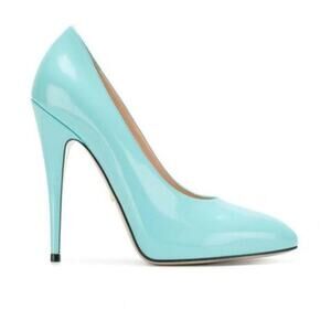 GUCCI GLOSSED-LEATHER PUMPS 110MM ELAISA LEATHER PUMPS IN Mint Green 39.5